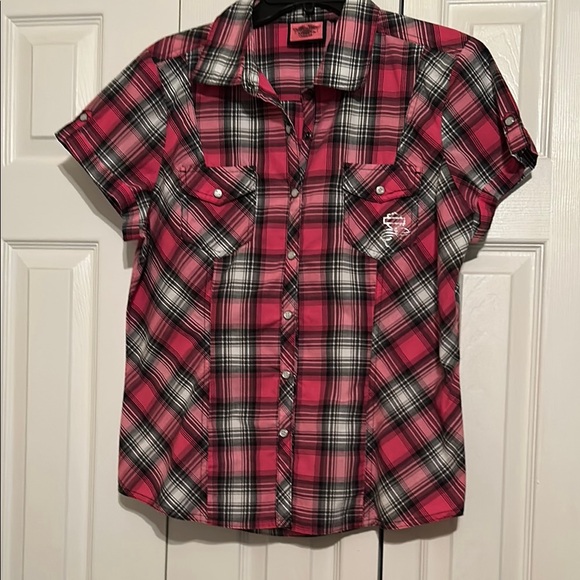 Harley-Davidson Tops - Harley-Davidson Pink and Black Blouse Casual Top